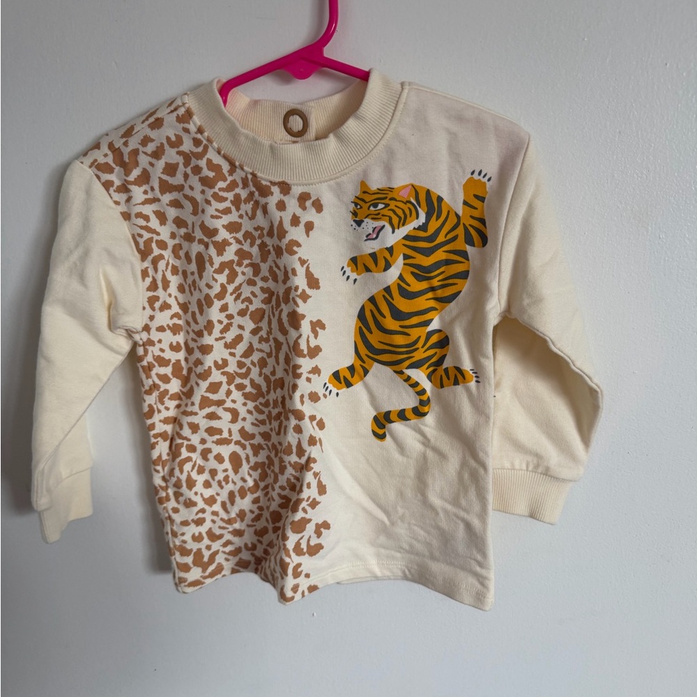 Kids Cream and Brown Tiger Graphic Long Sleeve Tee